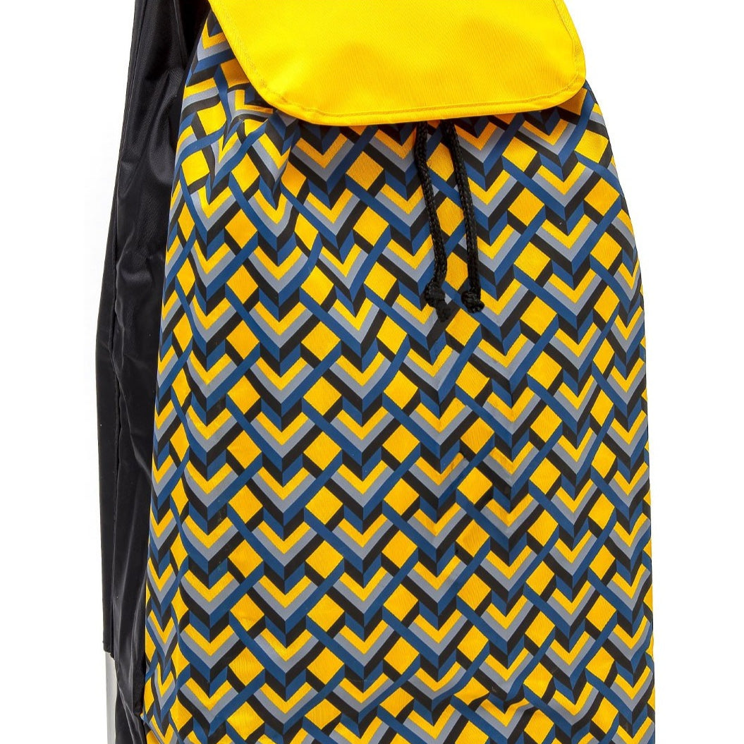Chariot de courses pliable Carlux SIDEBAG - Sac 55L imperméable - Design Geometrik Jaune