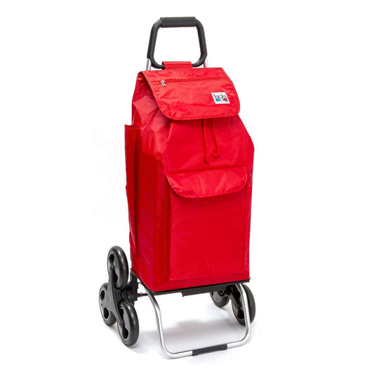 Chariot de courses pliable Carlux - Sac 65L Multipoche imperméable - 6 roues - Design Rouge