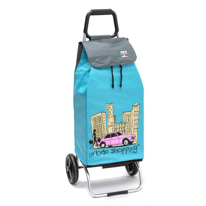 Chariot de courses pliable Buggy SIDEBAG - Sac 55L imperméable - Design US Turquoise