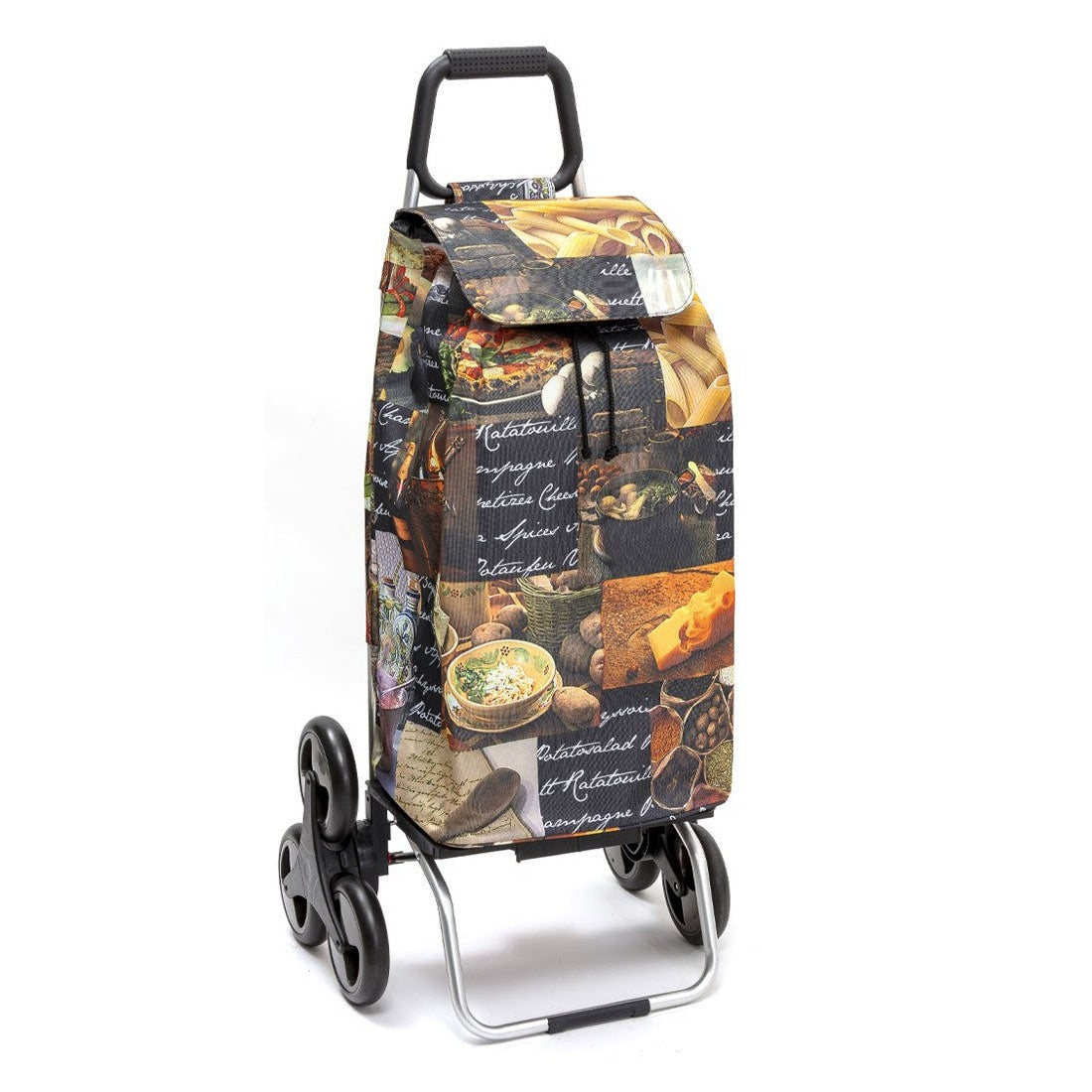 Chariot de courses pliable Buggy - Sac 55L imperméable - 6 roues - Design Food