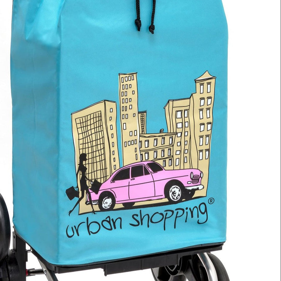 Chariot de courses pliable Buggy SIDEBAG - Sac 55L imperméable - Design US Turquoise
