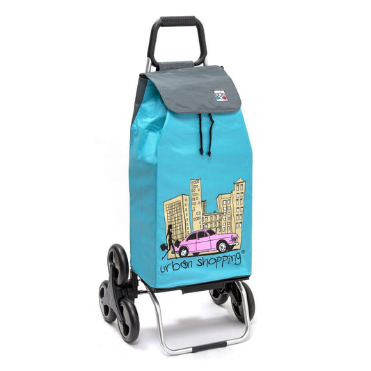 Chariot de courses pliable Buggy - Sac 55L imperméable - 6 roues - Design Turquoise US