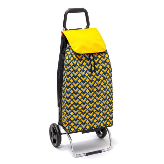 Chariot de courses pliable Carlux SIDEBAG - Sac 55L imperméable - Design Geometrik Jaune
