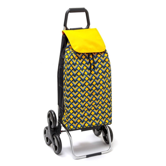 Chariot de courses pliable Carlux - Sac 55L imperméable - 6 roues - Design Geometrik Jaune