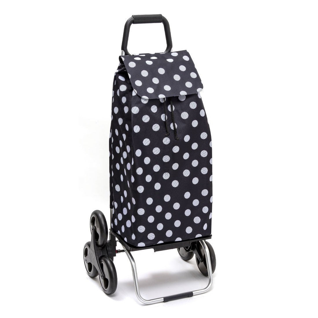 Chariot de courses pliable Carlux - Sac 55L imperméable - 6 roues - Design Pois Blanc Noir