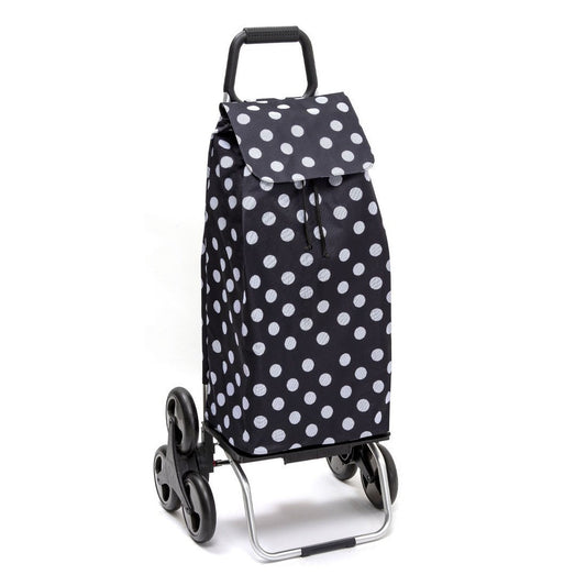 Chariot de courses pliable Carlux - Sac 55L imperméable - 6 roues - Design Pois Blanc Noir