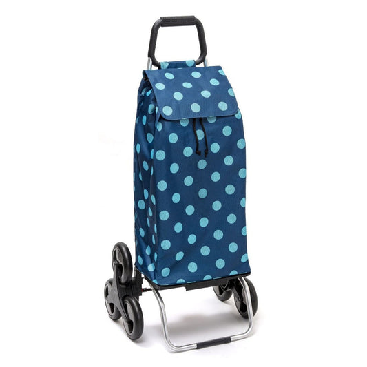 Chariot de courses pliable Carlux - Sac 55L imperméable - 6 roues - Design Pois Bleu Ciel