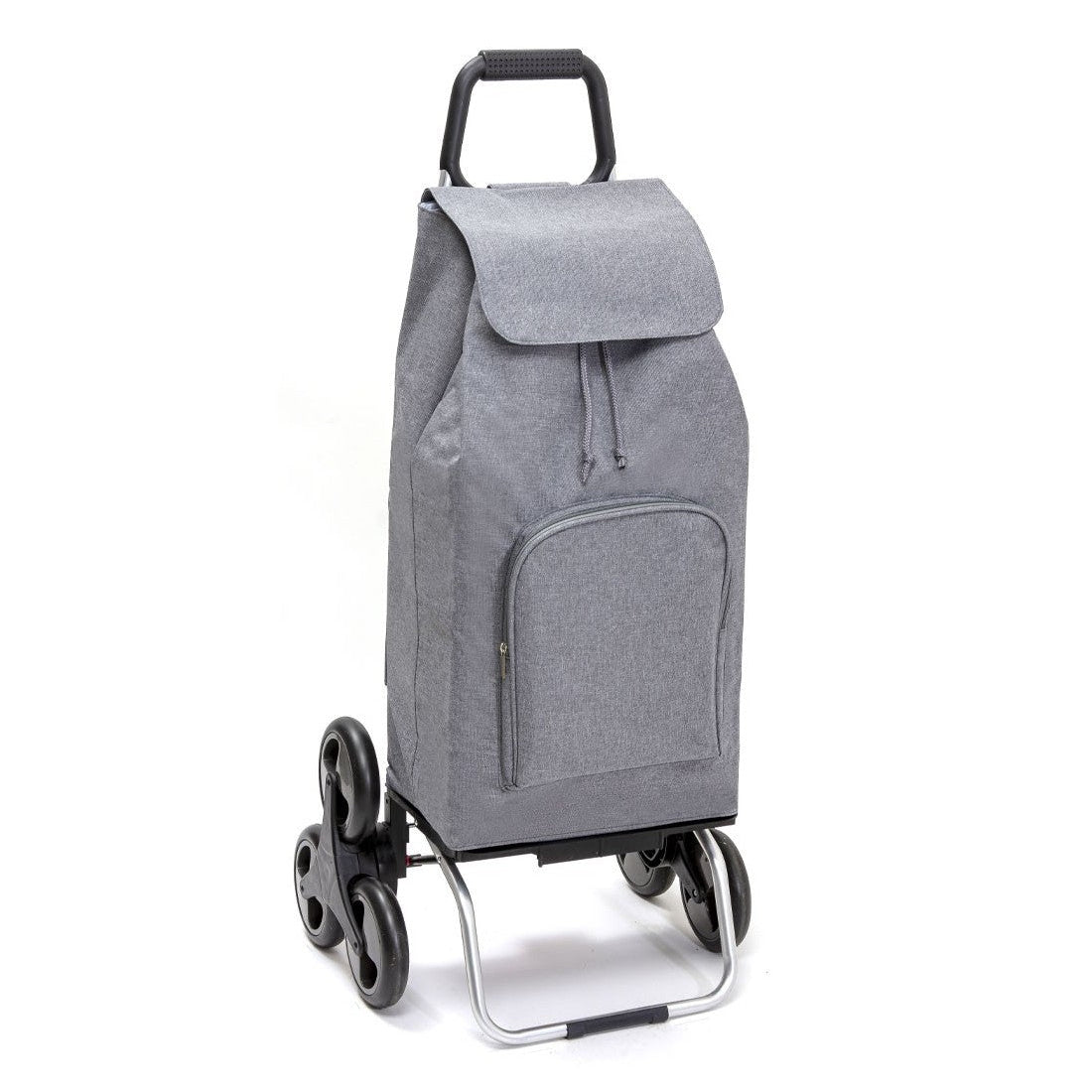 Chariot de courses pliable SIDEBAG - Sac 65L Multipoche imperméable - 6 roues - Design Chiné Gris