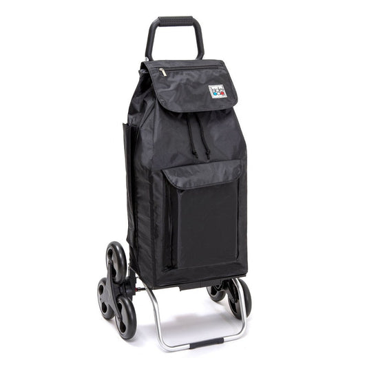 Chariot de courses pliable Carlux - Sac 65L Multipoche imperméable - 6 roues - Design Noir