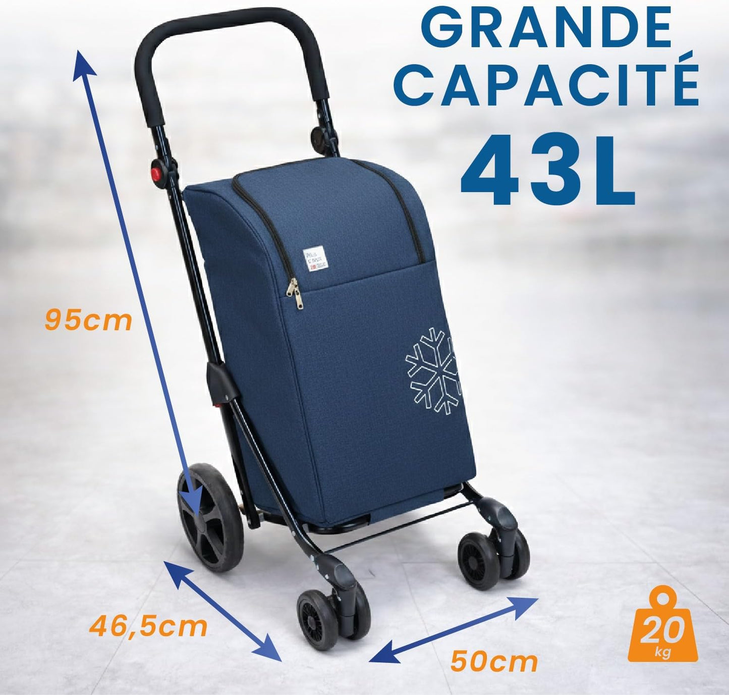 Chariot de courses 43L - Sac complet Isotherme - 4 roues