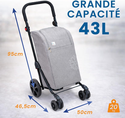 Chariot de courses 43L - Sac complet Isotherme - 4 roues