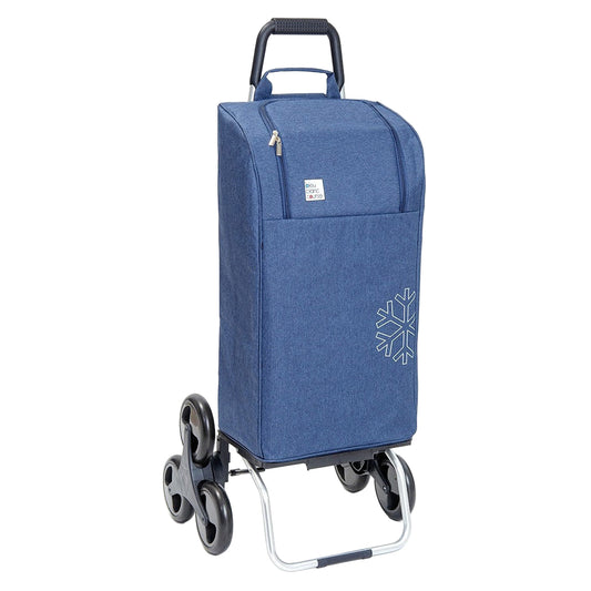 Chariot de course pliable isotherme - 6 roues - bleu marine