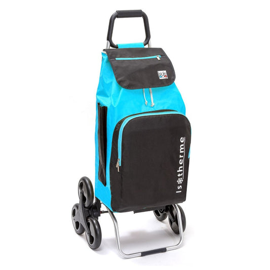 Chariot de courses pliable Buggy - Sac 65L isotherme - 6 roues - Turquoise Noir