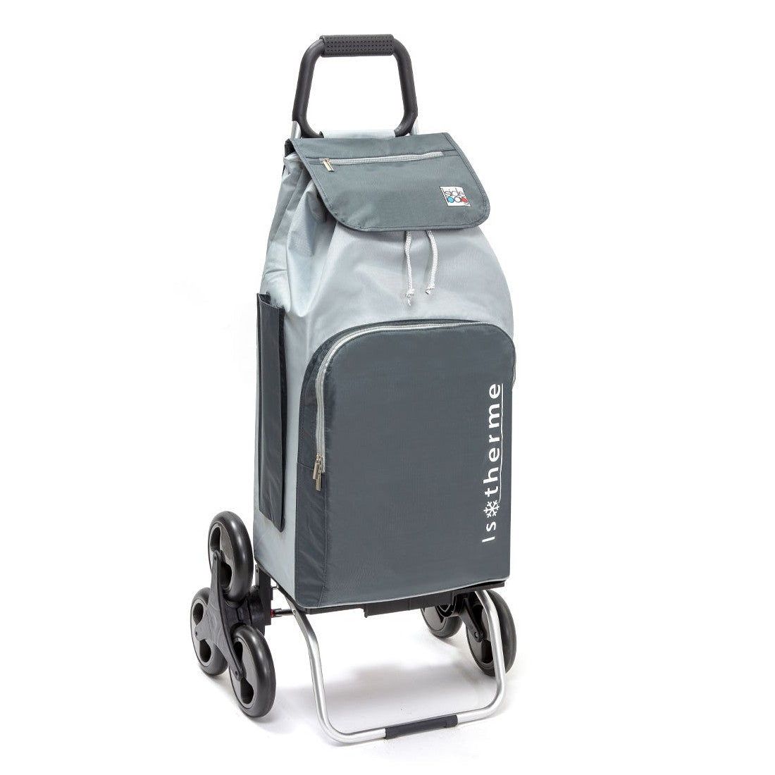 Chariot de courses pliable Buggy - Sac isotherme 65L - 6 roues - Gris Gris foncé