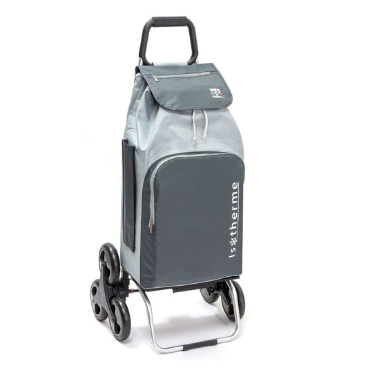 Chariot de courses pliable Buggy - Sac isotherme 65L - 6 roues - Gris Gris foncé